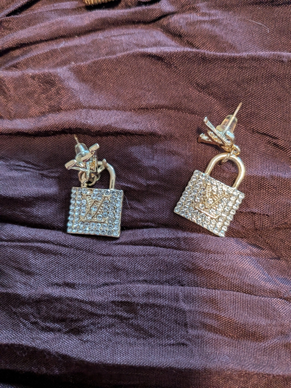 LV Pavé Padlock Drop Earrings in Gold Tone - Duplicates